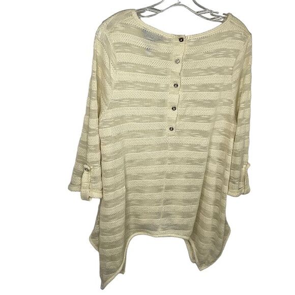 BCBG Maxazria XL Tunic Blouse Shirt Ivory Gold Button 3/4 Sleeve Semi Sheer - Picture 3 of 7